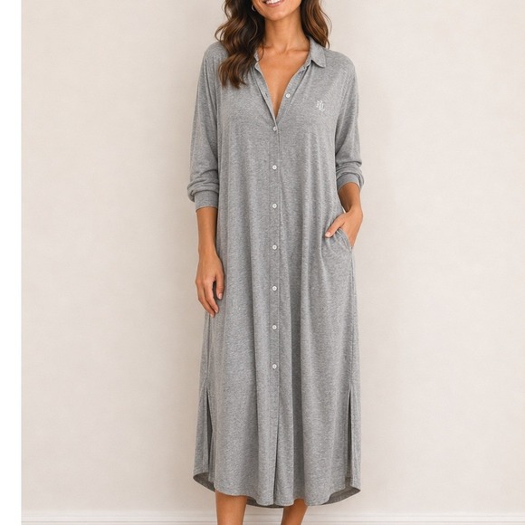 Lauren Ralph Lauren Other - Lauren Ralph Lauren Grey Modal Button‎ Front Maxi Sleep Shirt Nightgown Size 1X
